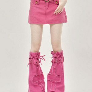 Chic Pink Y2K Mini Skirt & Leg Warmers Set - Trendy Bubble Skirt with Stylish Accessories