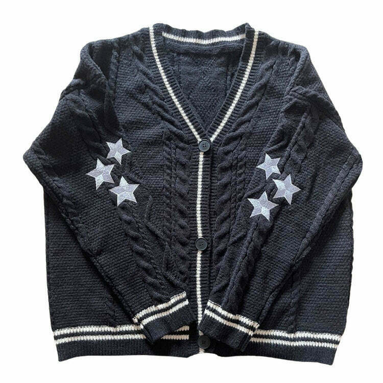 Chic Preppy Aesthetic Star Cardigan - Cozy Brown Knit for Effortless Old Money Style