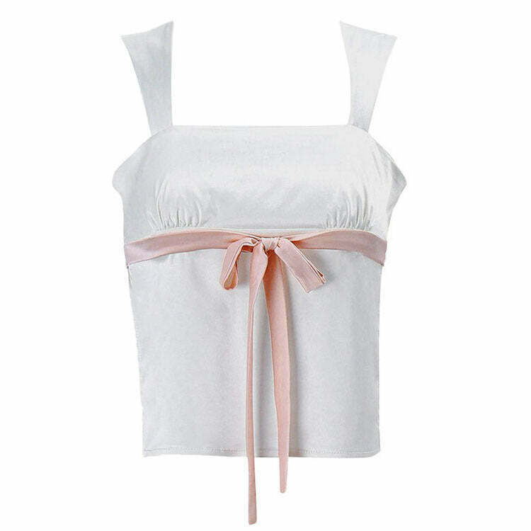 Chic Satin Bow Tie Top with Pearl Bustier Detail - Trendy Y2K Bow Print Style