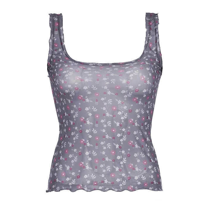 Chic Secret Garden Mesh Tank Top with Bow Tie Detail - Y2K Fairy Crop Top Style