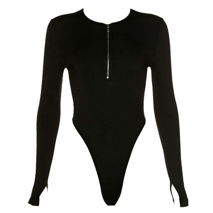 Chic Secret Missions Zip Up Bodysuit - Trendy Lightweight Streetwear for Y2K Fashion Lovers