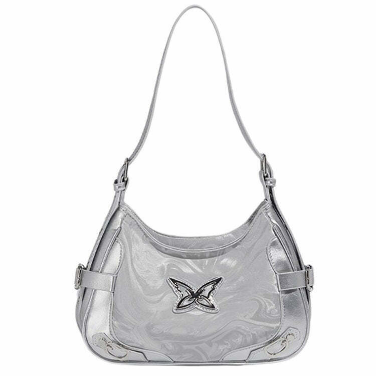 Chic Silver Butterfly Shoulder Bag - Trendy Aesthetic Bag for Y2K Fashion Lovers