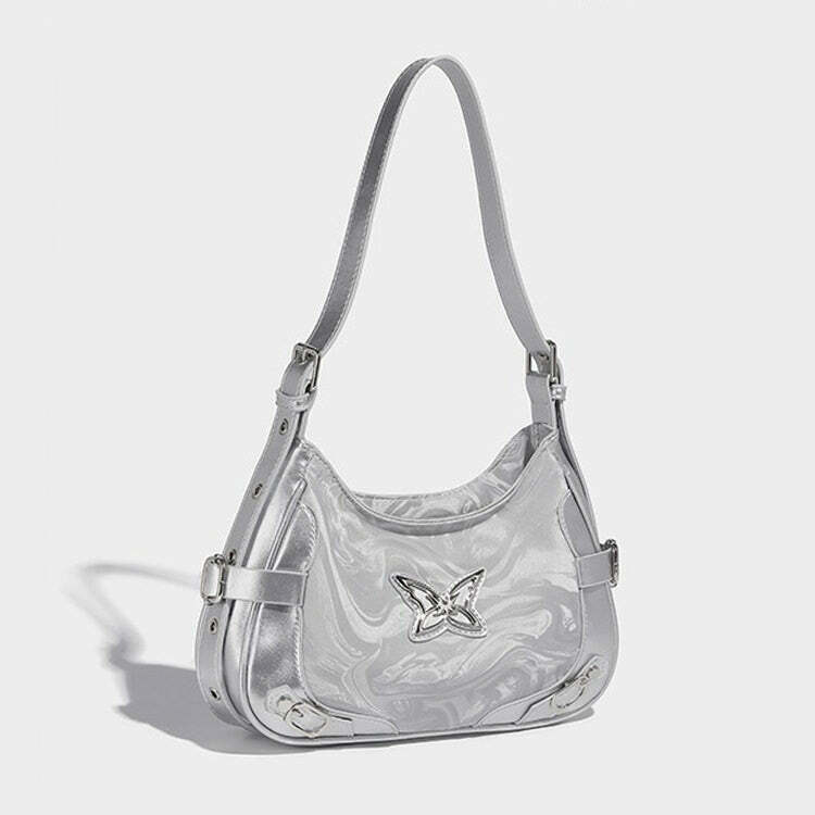 Chic Silver Butterfly Shoulder Bag - Trendy Aesthetic Bag for Y2K Fashion Lovers