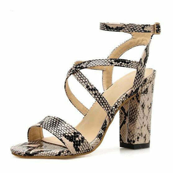 Chic Snakeskin Heeled Sandals for Y2K Fashion Lovers - Trendy Tabi Style Footwear