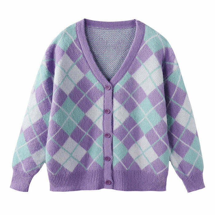 Chic Soft Girl Argyle Cardigan - Trendy Preppy Style for Downtown and It Girl Aesthetics