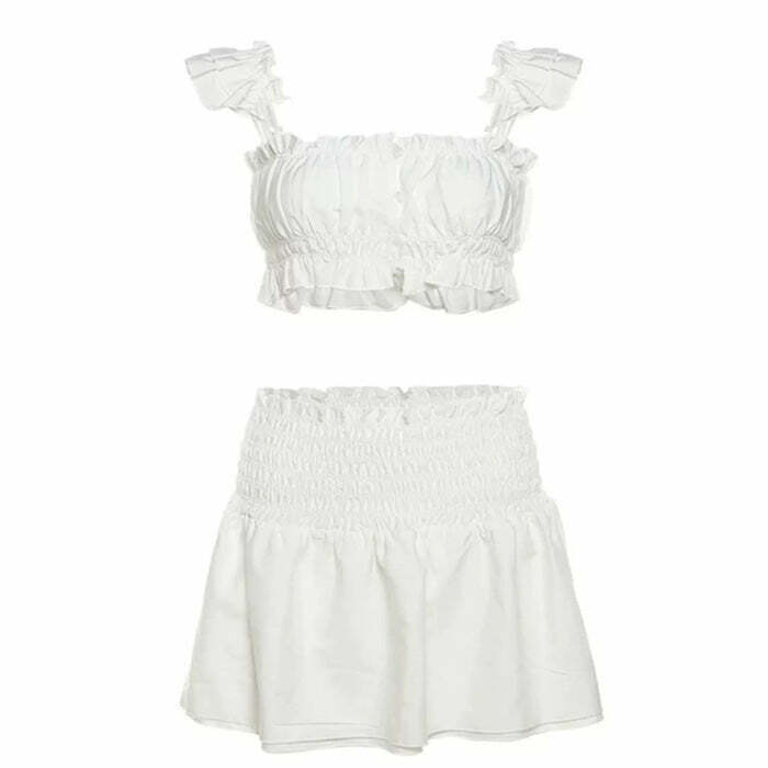 Chic Soft Girl Co-Ord Set with Ruffle Skirt & Trendy TV Girl Shirt for Y2K Style