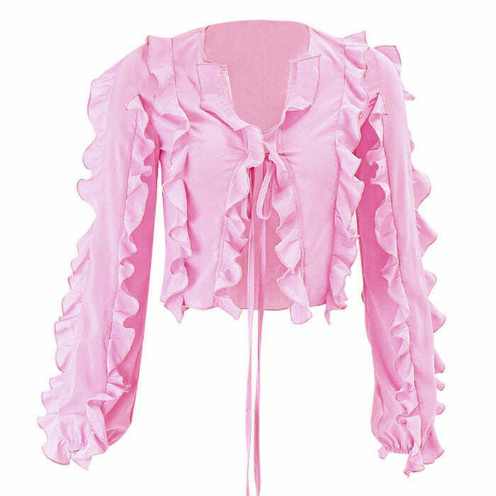 Chic Soft Girl Ruffle Cardigan - Trendy Layering Piece for Downtown and It Girl Aesthetics