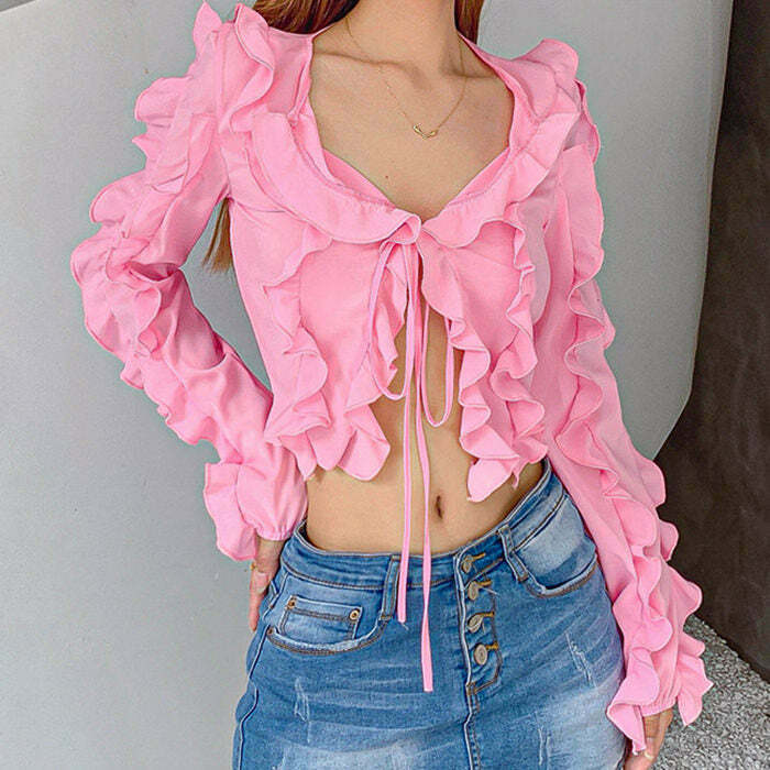 Chic Soft Girl Ruffle Cardigan - Trendy Layering Piece for Downtown and It Girl Aesthetics