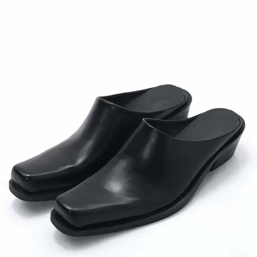 Chic Square Toe Minimalist Black Mules for Effortless Y2K Style and Comfort