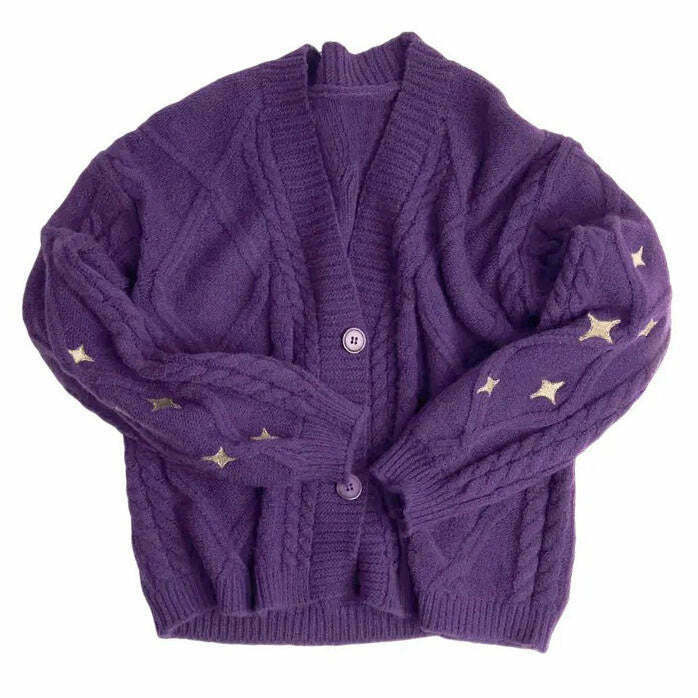 Chic Star Embroidery Purple Cardigan - Trendy Preppy Style for Y2K Fashion Lovers