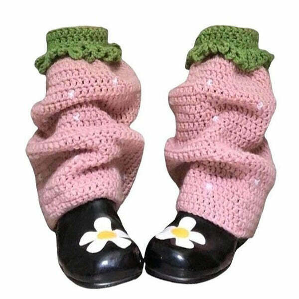 Chic Strawberry Knit Leg Warmers - Cozy Y2K Style for Trendy Outfits and Layering