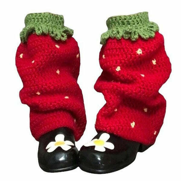 Chic Strawberry Knit Leg Warmers - Cozy Y2K Style for Trendy Outfits and Layering