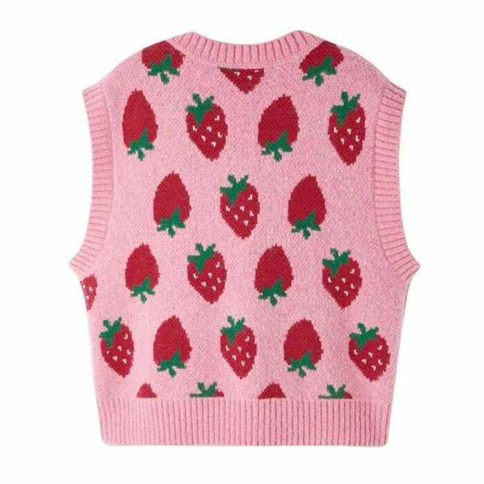 Chic Strawberry Knit Vest - Trendy Y2K Style with Cozy Comfort and Unique Design