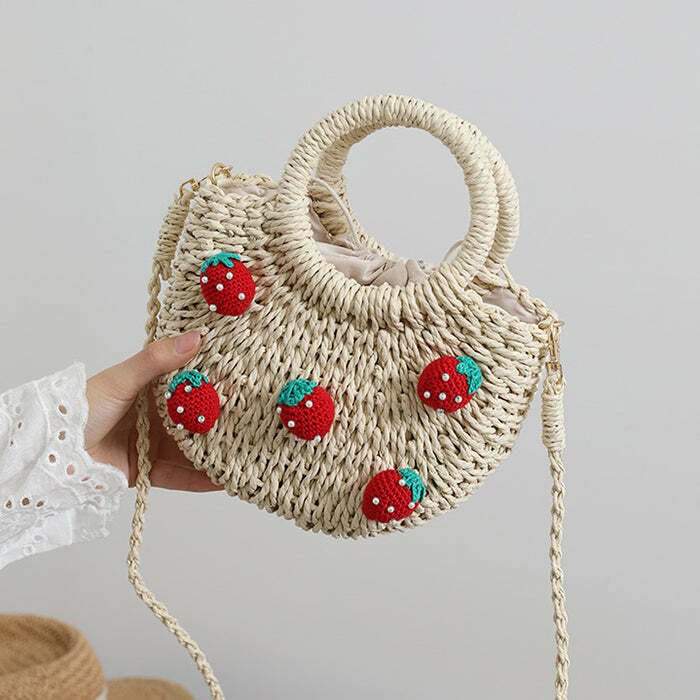 Chic Strawberry Straw Bag with Stylish Design - Perfect for Y2K Fashion Lovers!