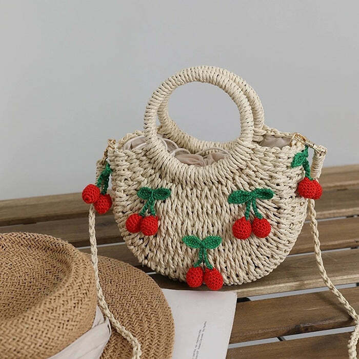 Chic Strawberry Straw Bag with Stylish Design - Perfect for Y2K Fashion Lovers!