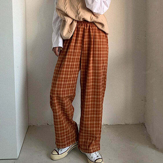 Chic Vintage Plaid Trousers with Cozy Fit - Perfect for Y2K Fashion Lovers