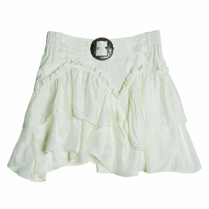 Chic White Aesthetic Mini Skirt with Butterfly Print - Y2K Bubble Skirt Trend