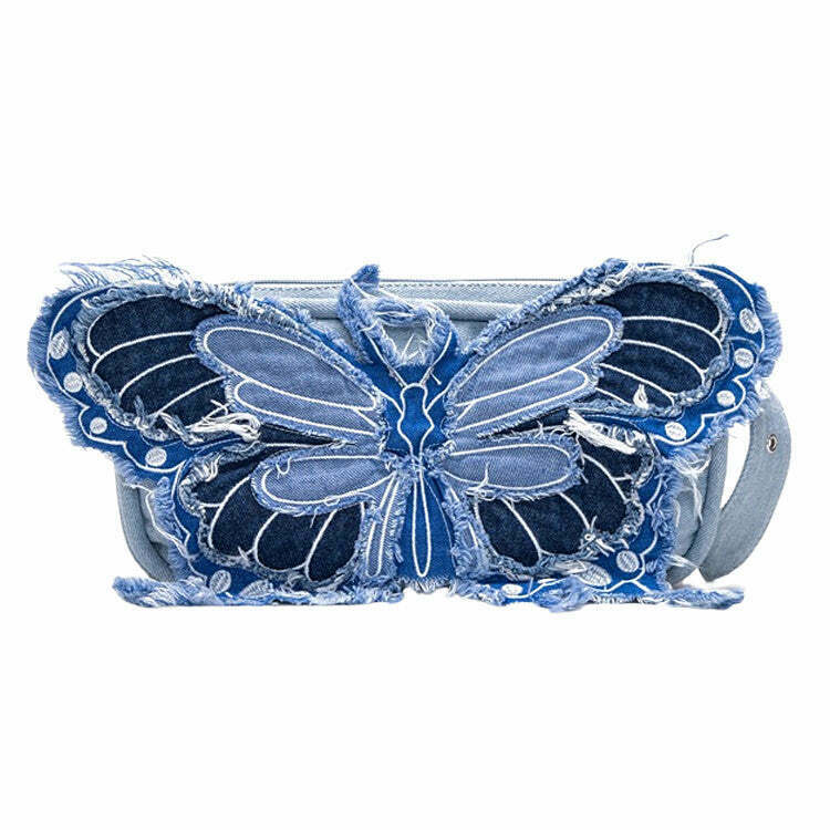 Chic Y2K Aesthetic Butterfly Denim Handbag - Trendy Butterfly Design for Stylish Outfits