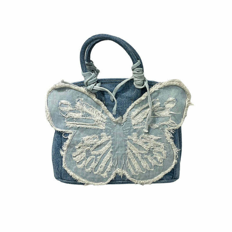 Chic Y2K Aesthetic Denim Butterfly Handbag - Trendy Vintage Style for Fashion Lovers