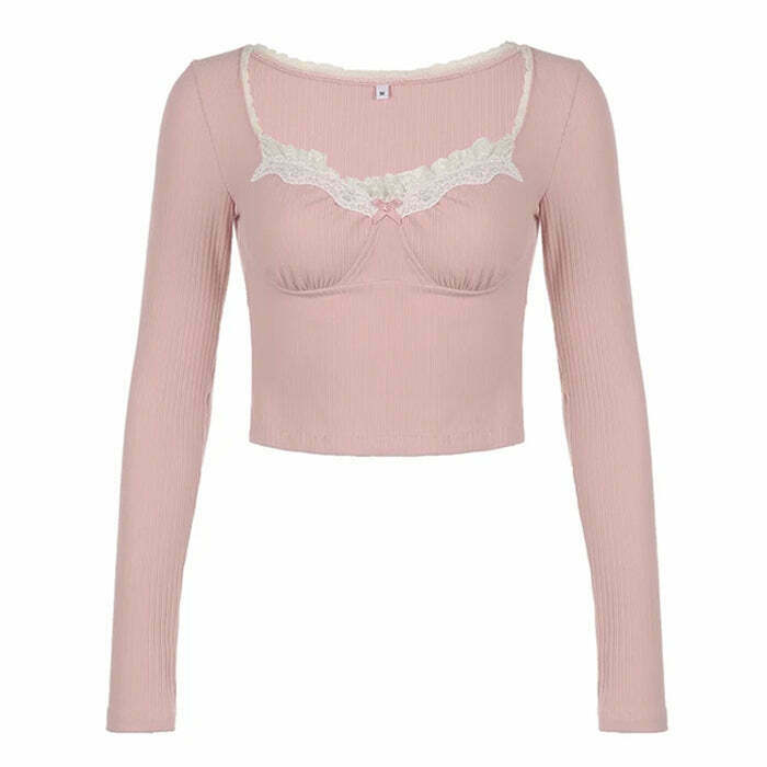 Chic Y2K Baby Lace Pink Top with Bow Tie Detail - Trendy Fairy Style for Fashion Lovers