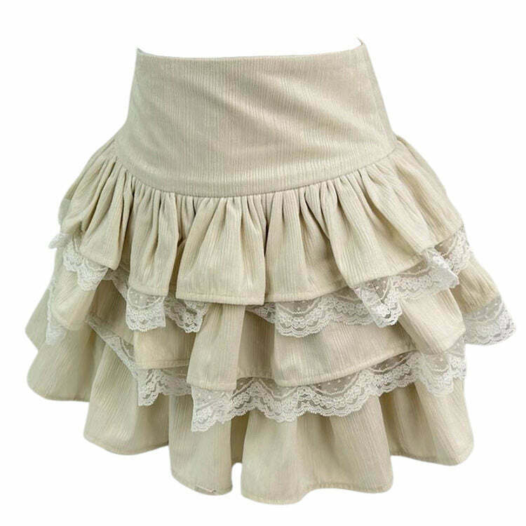 Chic Y2K Ballerina Core Ruffled Lace Skirt - Trendy Drawstring Design in Grey