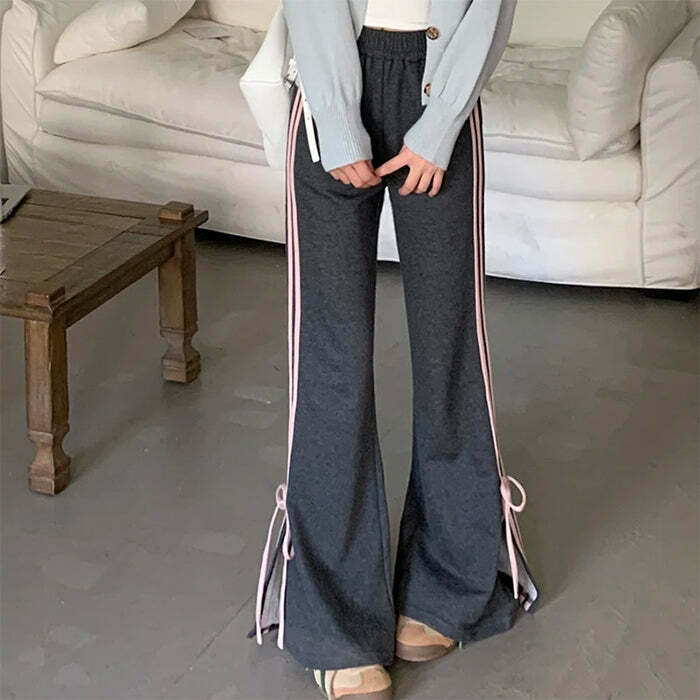 Chic Y2K Bow Side Stripe Sweatpants in Soft Pink - Trendy Coquette Style for Everyday Wear