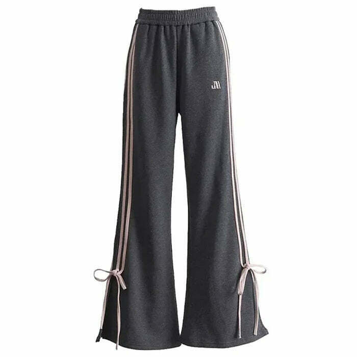 Chic Y2K Bow Side Stripe Sweatpants in Soft Pink - Trendy Coquette Style for Everyday Wear