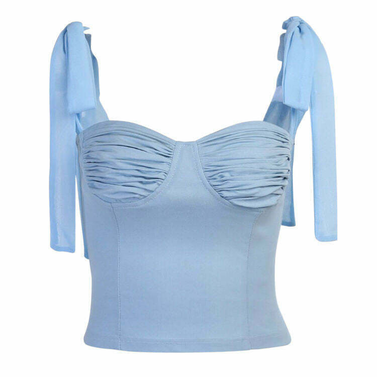 Chic Y2K Bow Tie Top in Denim - Trendy Crop Top for Effortless Coquette Style