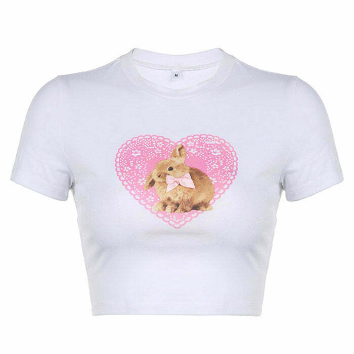 Chic Y2K Bunny Crop Top with Bow Tie Detail - Cream Cropped Sweater for Trendy Style