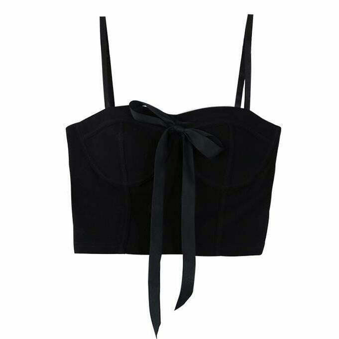 Chic Y2K Bustier Top with Front Bow - Trendy Denim Tube Crop Top for Fairy Fashion Lovers