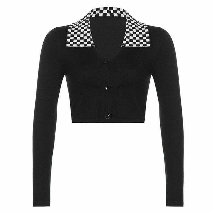 Chic Y2K Checkerboard Collar Top with Bow Tie Detail - Trendy Fairy Crop Top Style