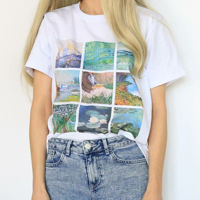 Chic Y2K Claude Monet Graphic Tee with Bow Detail - Trendy Baby Tee for Fashion Lovers