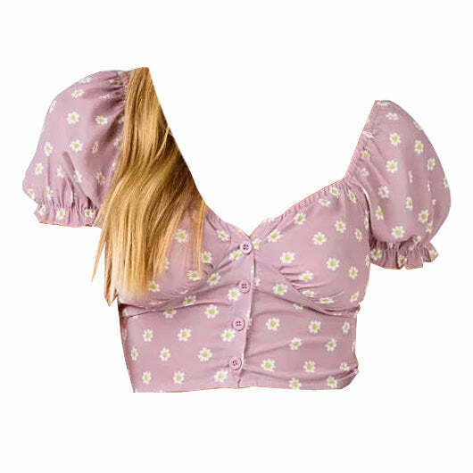 Chic Y2K Daisy Crop Top with Bow Tie Detail - Trendy Fairy Style Denim Tube Top