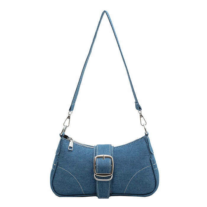 Chic Y2K Denim Baguette Bag - Trendy Vintage Style for Fashion-Forward Outfits