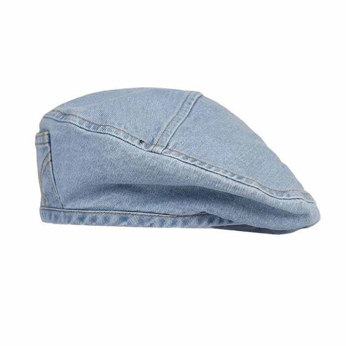 Chic Y2K Denim Beret Hat - Trendy Pleated Denim Skirt & Stylish Halter Dress Combo