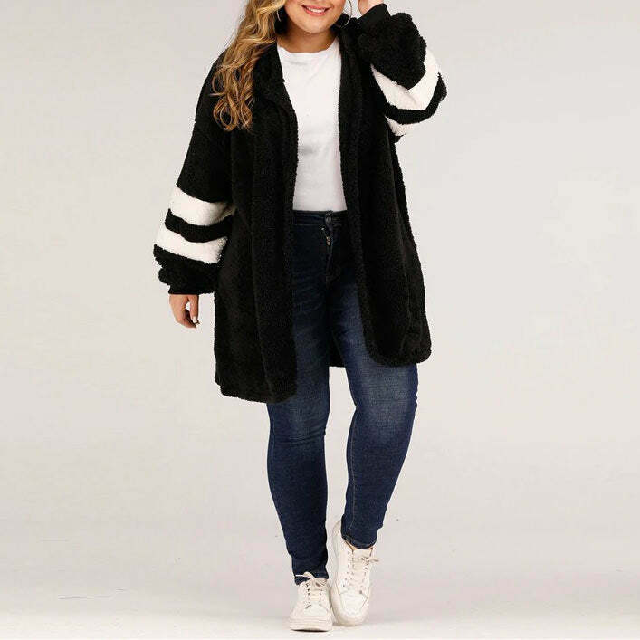 Chic Y2K Faux Fur Jacket in White - Trendy Baggy Style for a Retro Varsity Look