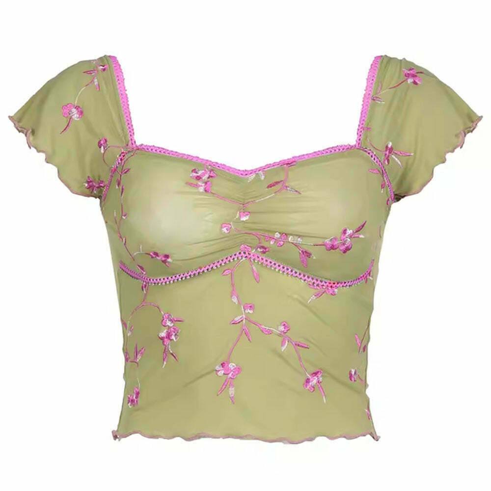 Chic Y2K Floral Crop Top with Bow Tie Detail - Cream Cropped Sweater for Summer Style