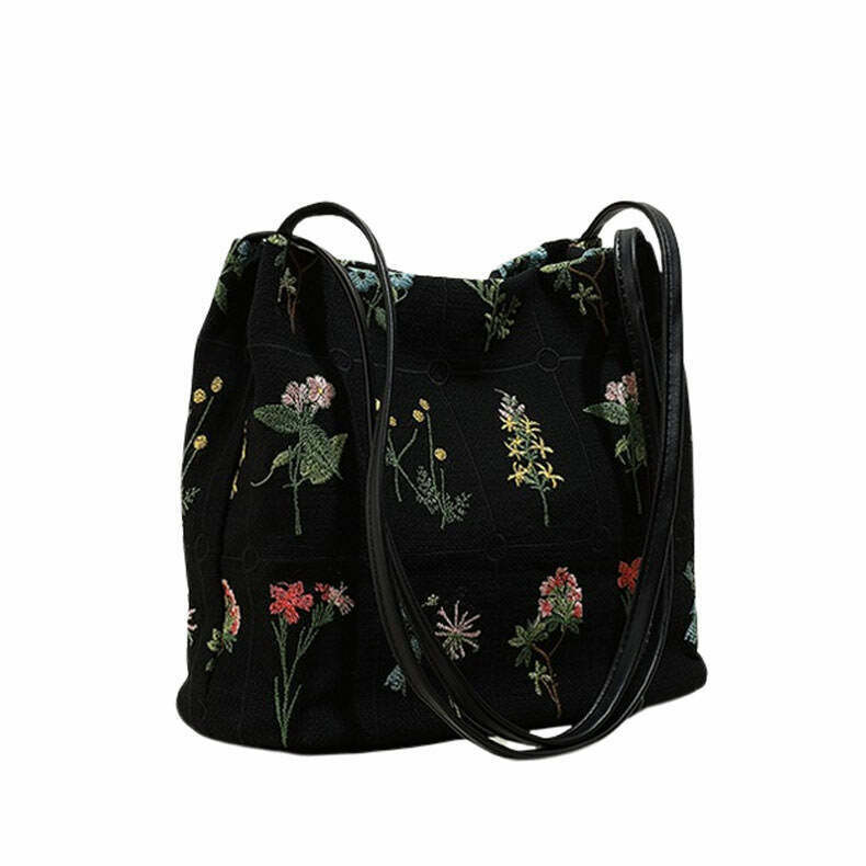 Chic Y2K Flower Embroidery Bag - Stylish Aesthetic Tote with Lace Detailing