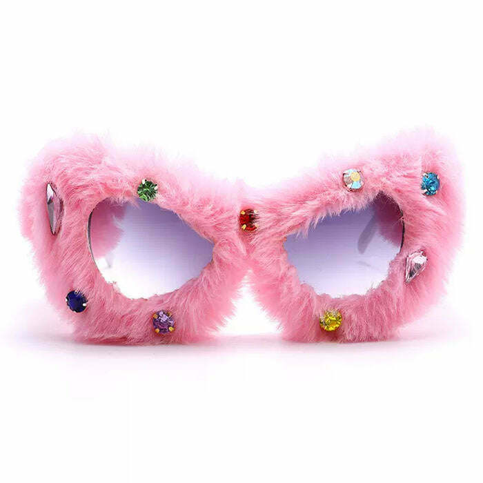 Chic Y2K Fuzzy Rhinestone Glasses for Trendy Fashionistas - Sparkle in Style!