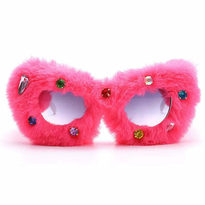 Chic Y2K Fuzzy Rhinestone Glasses for Trendy Fashionistas - Sparkle in Style!