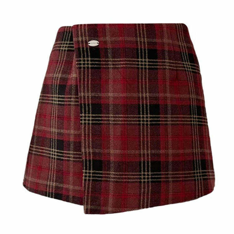 Chic Y2K Grunge Plaid Wrap Skirt with Drawstring - Trendy Grey Cargo & Bubble Styles