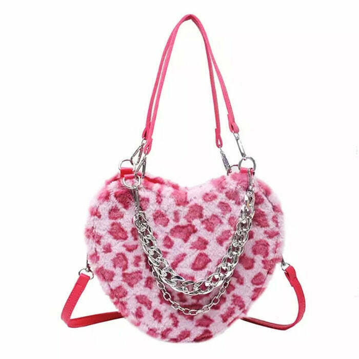 Chic Y2K Heart Fuzzy Bag - Soft Plush Material for Trendy Retro Style and Everyday Use