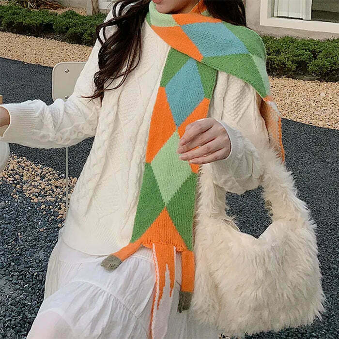 Chic Y2K Knitted Scarf - Cozy Vintage Aesthetic for Effortless Style and Warmth