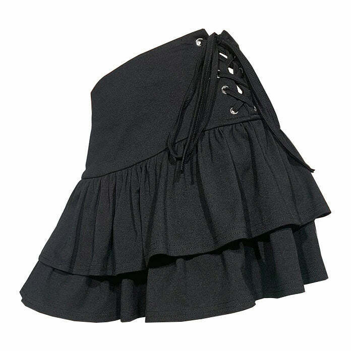 Chic Y2K Lace Up Skirt with Drawstring Detail - Trendy Bubble Skirt for Stylish Looks