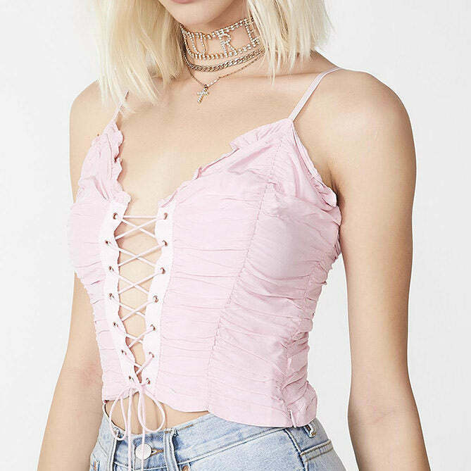 Chic Y2K Lace Up Top - Stylish Cropped Design for Trendy Fashion Lovers