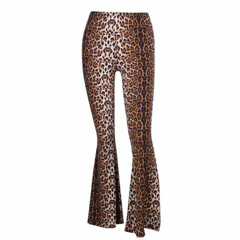 Chic Y2K Leopard Flared Trousers - Trendy Wide Leg Design for Effortless Style