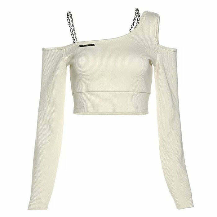 Chic Y2K Long Sleeve Chain Top with Bow Tie Detail - Trendy Crop Style for Fashion Lovers