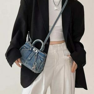 Chic Y2K Mini Handbag in Blue Jeans - Trendy Crossbody for Stylish Outfits