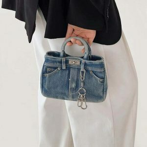 Chic Y2K Mini Handbag in Blue Jeans - Trendy Crossbody for Stylish Outfits