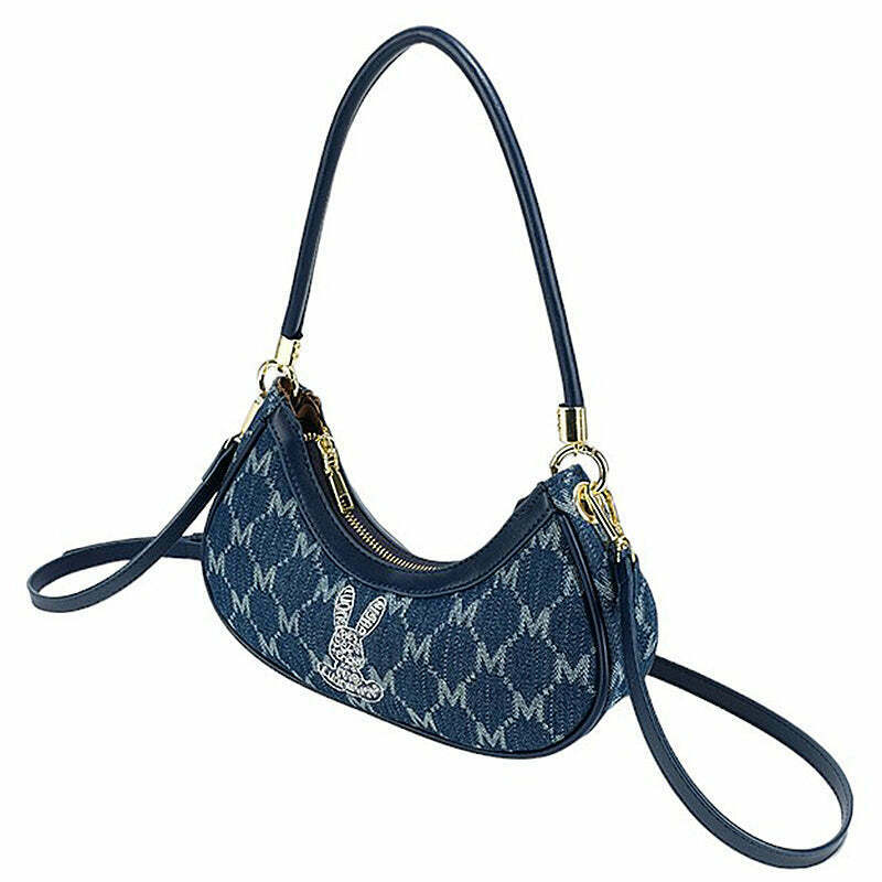 Chic Y2K Monogram Pattern Denim Bag - Trendy Vintage Style for Fashion Enthusiasts